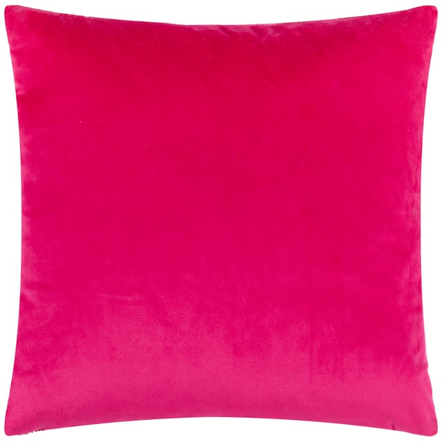Get into a 'Christmassy' mood with this vibrant knitted loop tufted cushion. Woven in a range of fabulous techno colours and paired with a fuchsia pink velvet reverse; This unique design is the perfect addition for those who love all things colour!  Size: 43 x 43cm