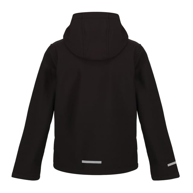 Regatta Childrens/Kids Ablaze 3 Layer Soft Shell Jacket (Black/Classic Red) Material: 100% Polyester. Lining Material: 100% Fleece. Lining: Contrast. Fabric: Softshell, Woven. Design: Reflective Detail. Fabric Technology: Breathable, Waterproof, XPT. 3 Layer Membrane, Contrast Zip, Inner Zip Guard. Neckline: Hooded. Sleeve-Type: Long-Sleeved. Hood Features: Elasticated, Grown On Hood. Pockets: 2 Zip Pockets, 1 Chest Pocket, Zip. Fastening: Full Zip. 10000g/m²/24hrs. Sustainability: Made from Recycled Materials.