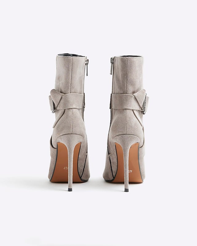 River Island Womens Heeled Boots Grey Woven Buckle