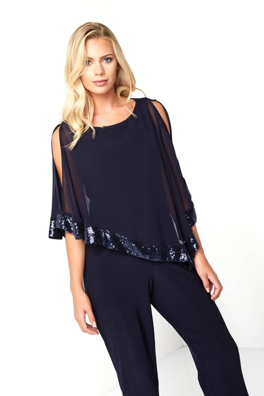 Sequin Trim Overlay Jumpsuit