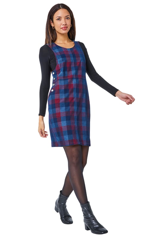 Check corduroy discount pinafore dress