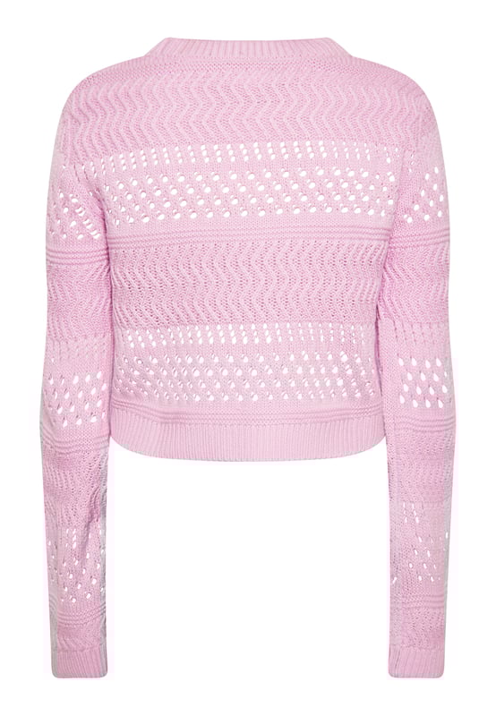 Entdecken Sie einen schicken, durchbrochenen Cardigan mit leicht verkürzter Silhouette, V-Ausschnitt mit Borten und einem Bindeverschluss vorne. Lange Ärmel mit Strickbesätzen und ein gerader Saum runden den Look ab und versprühen lässige Weiblichkeit, perfekt zum Überziehen mit jedem Outfit.  Strickjacke
