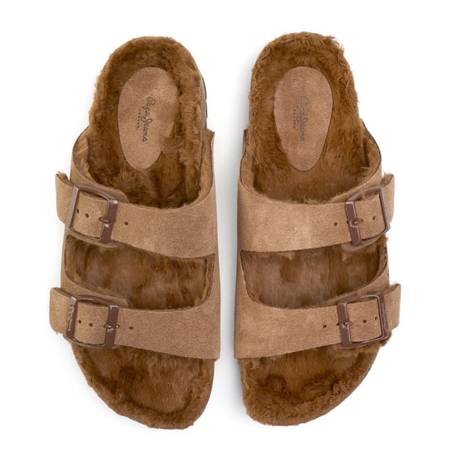 Youre Not Just Getting A Pair Of Sandals Here, Youre Getting The Perfect Blend Of Sophisticated, Cosy Winter Style, Comfort And Footbed Sandals. The Pepe Jeans London Oban Warm Double Buckle Sandal Features A Moulded Footbed, Natural Cork Midsole, And Cuddly Warm Lining, Paired With Adjustable Straps For The Perfect Fit And Signature Branding On The Side. These Sandals Are Made To Add A Comfy Step To Your Everyday For Happy Feet And A Fashionable Lounge Vibe.