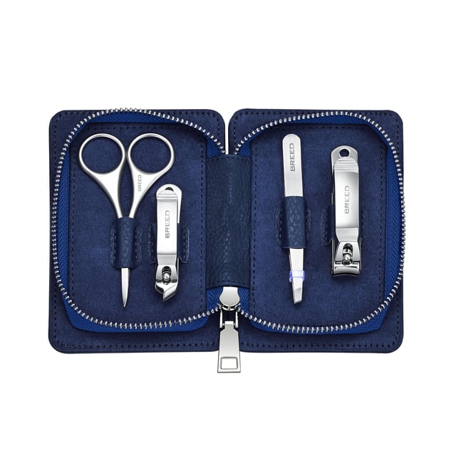 It's a 4-piece set in pack surgical Stainless steel tools with Heavy duty zip up travel case, Fingernail clippers, Toenail clippers, Nostril Eyebrow scissors and Tweezers.