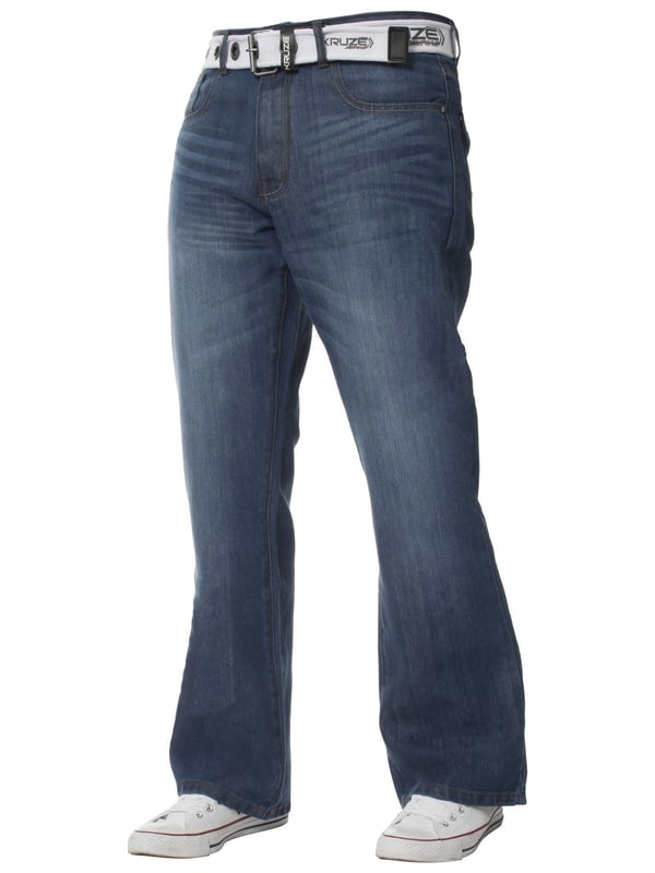 Kruze Herren Bootcut Denim-Jeans mit Kontrastnähten und Zip Fly-Verschluss. Ausgestattet mit einem 5-Taschen-Design mit Klappe geknöpft Gesäßtaschen, gebrandmarkt Knöpfe und Nieten. Ideal für Freizeit- und Arbeitskleidung.