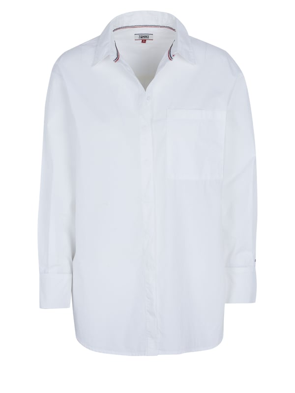 100% Baumwolle; Tommy Hilfiger Bluse; Modell: DW0DW05463 113; Hochwertig verarbeitet; Weiche Baumwolle; Kentkragen; Manschetten; Tommy Hilfiger Logo-Details