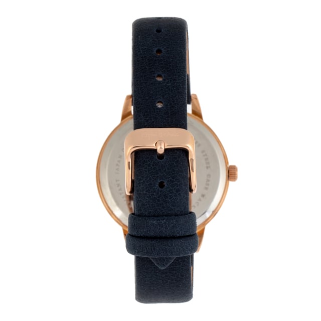 Polished Alloy CaseÂ ; Quartz MovementÂ ; Non-Glare Scratch-Resistant Mineral CrystalÂ ; Logo Engraved Stainless Steel Caseback; Genuine Leather Strap; Logo-Engraved Stainless-Steel Clasp; 36mm Case DiameterÂ ; 3ATM Water Resistance;
