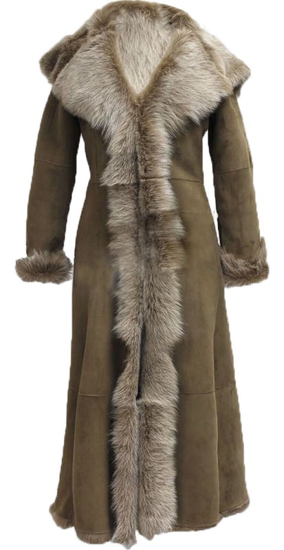 Womens Suede Toscana Sheepskin Hooded Trench Coat Rushden