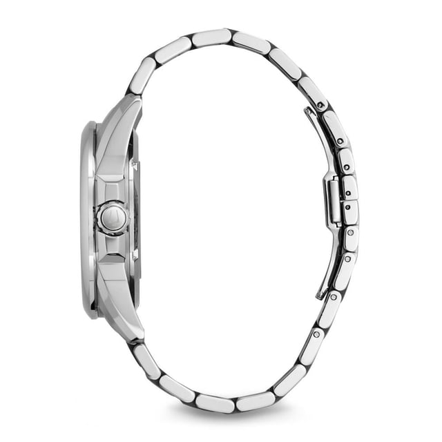 This Bulova Classic Automatic Analogue Watch for Men is the perfect timepiece to wear or to gift. It's Silver 43 mm Round case combined with the comfortable Silver Stainless steel watch band will ensure you enjoy this stunning timepiece without any compromise. Operated by a high quality Automatic movement and water resistant to 10 bars, your watch will keep ticking. Stylish- Sporty and a modern design, with its silver and blue skeleton dial is very suitable for men -The watch has a function: Luminous Hand High quality 21 cm length, 20 mm wide Silver Stainless steel strap with a Deployment clasp Case diameter: 43 mm, Case height: 12 mm and Case color: Silver Dial color: Silver