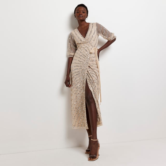River island wrap midi dress online