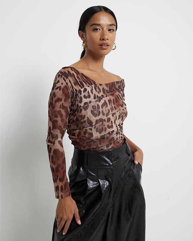 Petite collection, Mesh fabric, Leopard print, Asymmetric design, Drape detail, Long sleeves