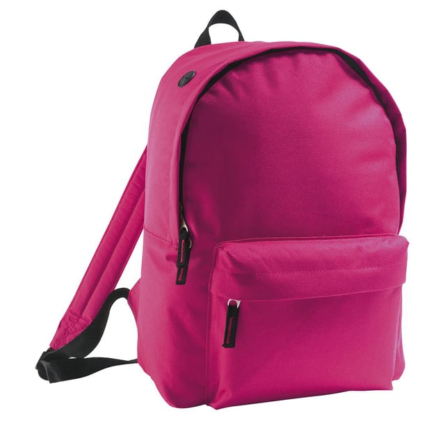 Zipped main compartment. Zipped front pocket. Nylon carry handle. Adjustable padded and reinforced straps. Padded back. Material: 600D polyester. Dimensions: 30 x 25 x 12 cm.