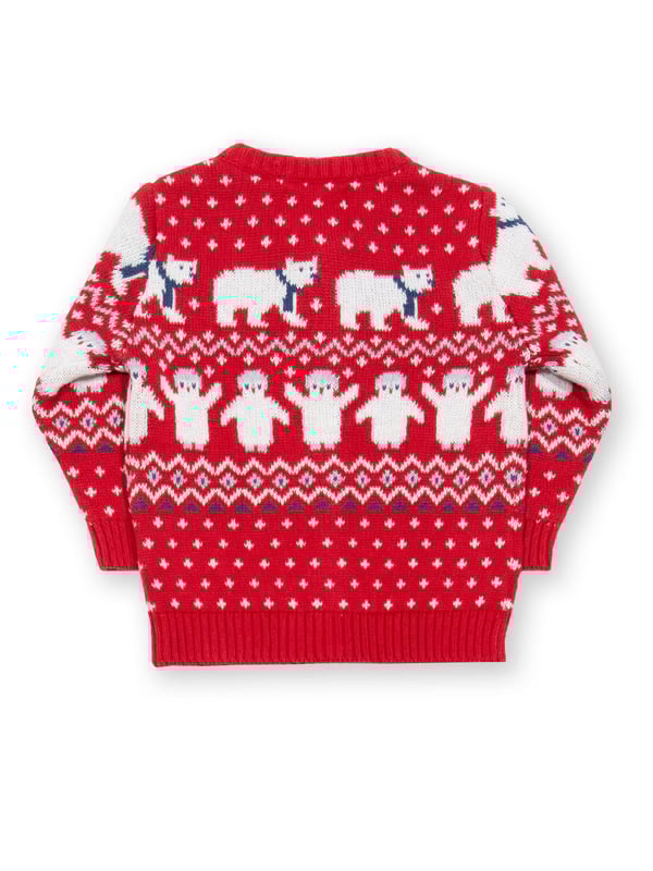 A simply gorgeous knitted layer that offers both comfort and style and is the perfect winter cardigan for your little one. In a midweight knit with a beautiful red and cream polar pals design, this fab layer with coconut buttons is so snug and versatile it will be worn again and again.