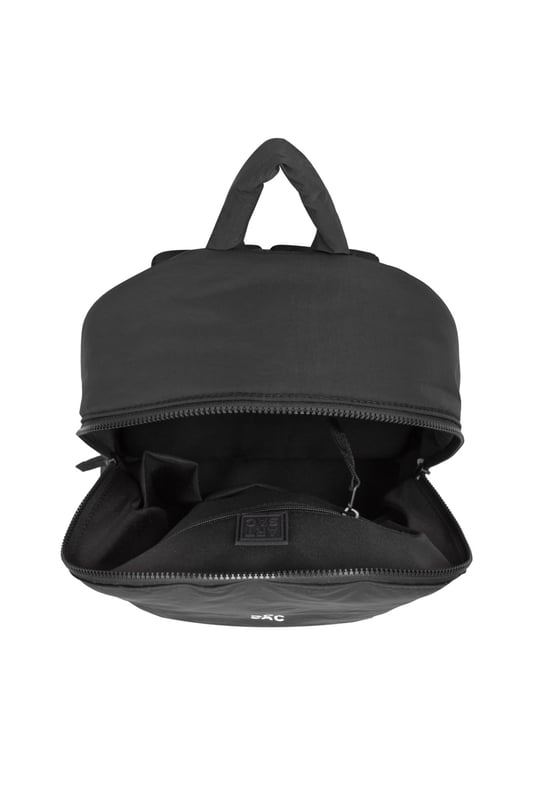 Our largest backpack. This lightweight backpack has plenty of internal space as well as an external front pocket and internal laptop sleeve (fits 15 inch laptop / Apple MacBook Pro 16 inch) for you to organise all your essentials. It's stylish design is discreet and adaptable enough to style with any outfit. The perfect bag for your every day commute or casual day-trip. Features: , Padded lightweight nylon, Water resistant, 15 inch padded laptop sleeve - Fits Apple MacBook Pro 16 inch, Zip top opening to main compartment, ARTSAC screen printed logo, Single front zip pocket with loops, Internal zip pocket for smaller valuables, 2 Internal mobile phone slip pockets - fits normal and plus size smart phones, 3 Internal pen slip pockets, Ergonomic contoured back panel, Adjustable padded backpack straps, Top grab handle, Large model Style Ref: 52015 BLACK