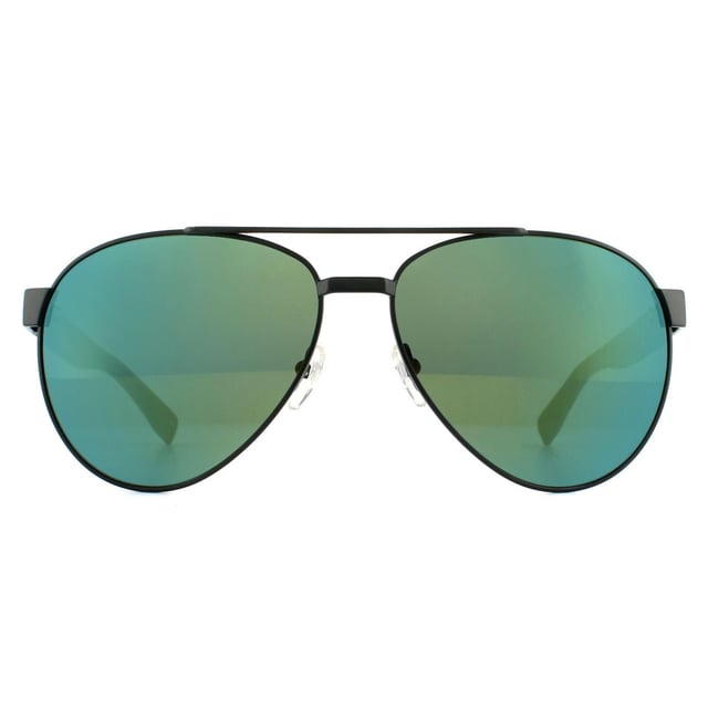 Lacoste zonnebrillen L185S 315 Mat Green Green Mirror zijn een klassieke pilootstijl met dubbele brug en dikke plastic armen met het alomtegenwoordige Lacoste Alligator -logo bij de tempels.