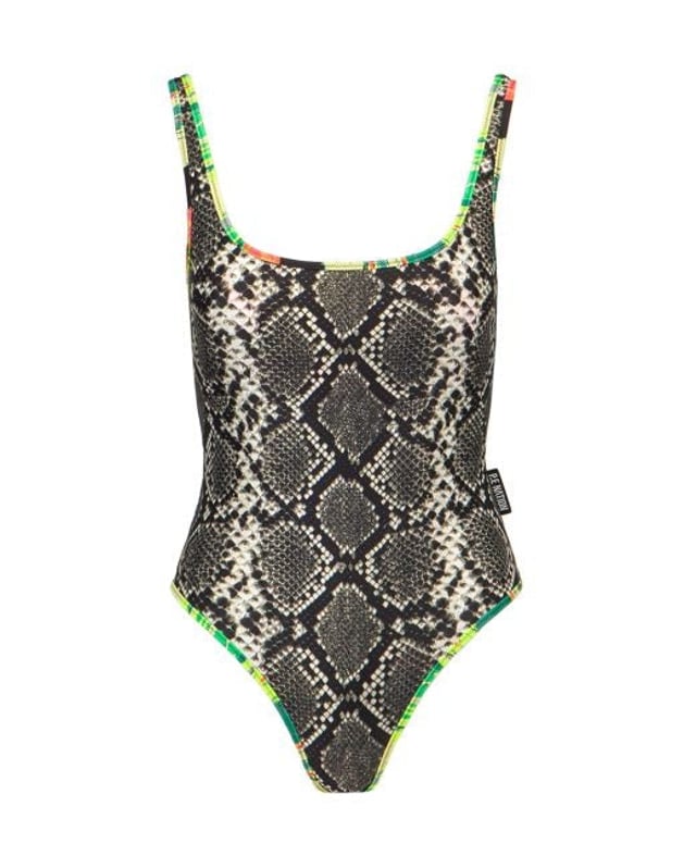 Multicoloured, slim fit, reversible one piece swimsuit in print.