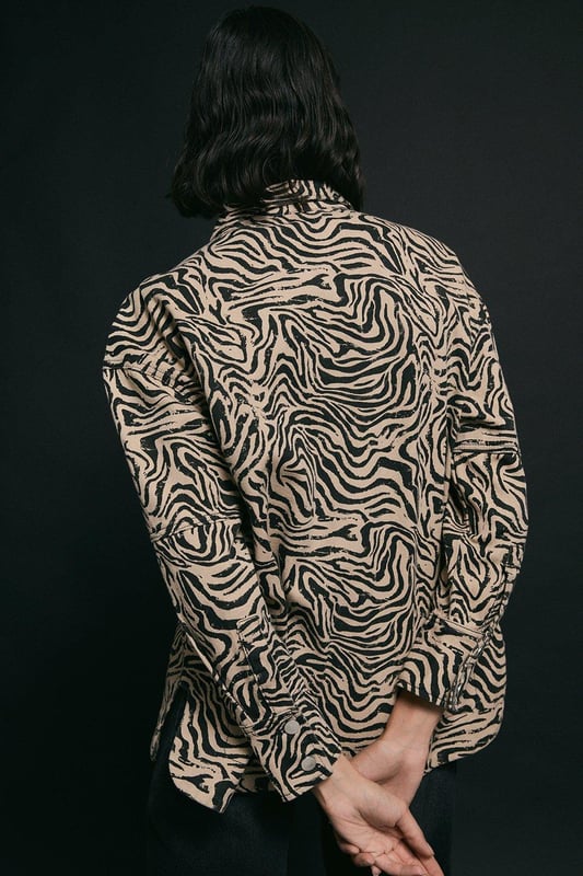 Zebra Print Denim Oversized Shirt