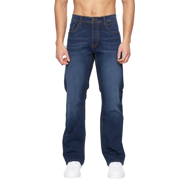 98% Cotton, 2% Elastane. Design: Plain. Pockets: 2 Side Pockets, 2 Back Pockets, 1 Coin Pocket. Fastening: Button, Zip Fly. Fabric Technology: Durable. Belt Loops, Branded Buttons, Branded Patch, Riveted. Fit: Bootcut.