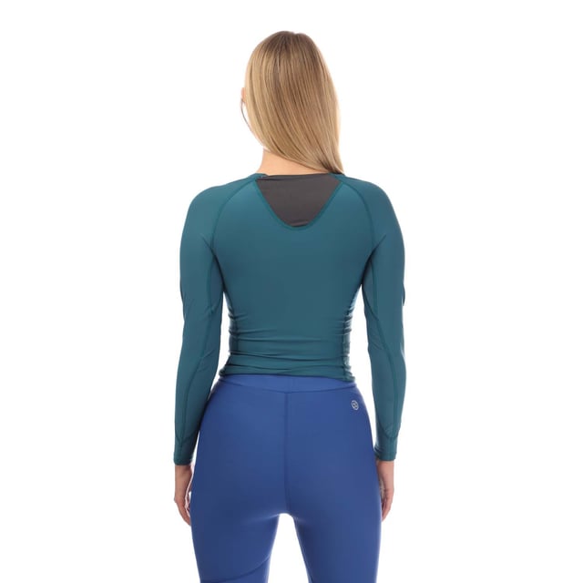 Womens Skins Series-3 Long Sleeve Top in teal.- Round neck.- Long sleeves.- Mesh panelling.- Reflective logo.- 76% Nylon  24% Elastane.- Ref: ST40300050574