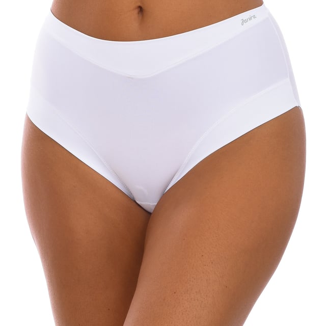 Janira slips.  
Witte kleur  
Adaptieve pantystijl.  
Onzichtbare kleding, zonder afdrukken van de stof.  
Comfortabele en ademende stof.  
Zomen in ton-sur-ton.  

Samenstelling: 83% Katoen, 17% Polyamide  

 -Wassen op maximaal 30º.  
 -Geen bleekmiddel gebruiken.  
 -Niet strijken.  
 -Niet in de droogtrommel.  
 -Niet chemisch reinigen.  