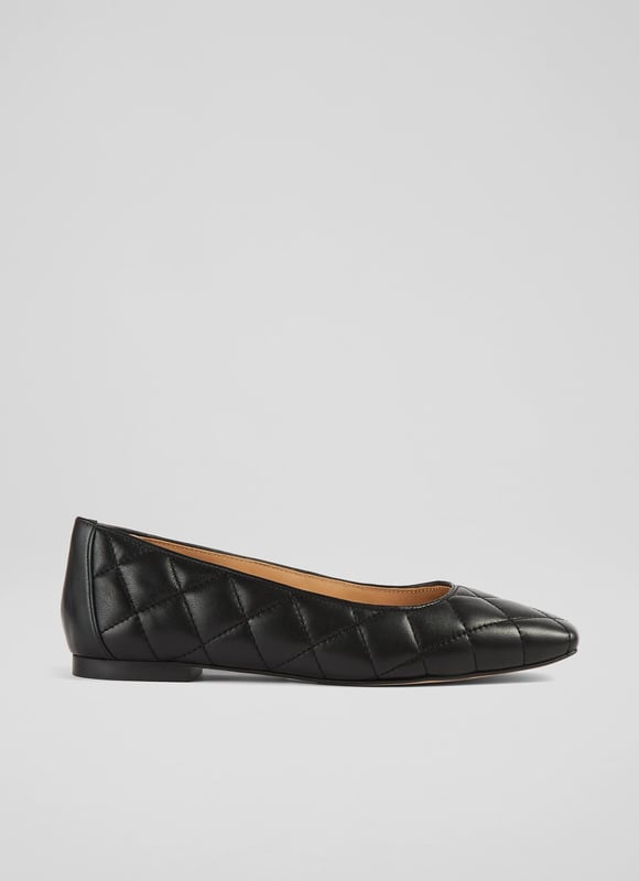 LK Bennett Carolina Flats, Black Every wardrobe needs a chic pair of flats, and our Carolina ballerinas have an elegant feel thanks to their classic quilting. Crafted in Spain from black quilted nappa leather, they have a square toe, a sleek silhouette and a slight heel. Wearable and with minimalist appeal, pair them with tailored trousers or jeans for an understated everyday look.