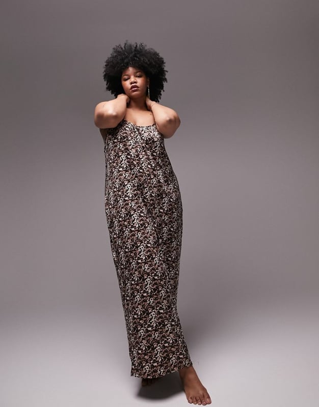 Topshop Curve animal print satin jumpsuit in multi