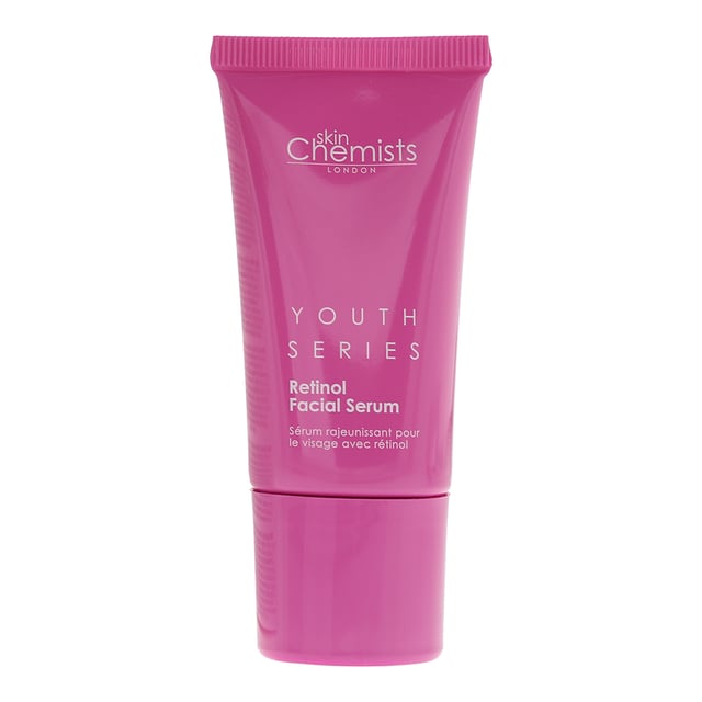 Skin Chemists Youth Series Retinol and Bakuchiol Facial Serum is a cutting-edge skincare elixir meticulously crafted to combat the signs of aging and promote a youthful, radiant complexion. Infused with a dynamic combination of Retinol and Bakuchiol, this serum offers a powerful dual-action approach, harnessing the benefits of both traditional retinoids and a natural, gentle alternative. Retinol, a potent form of Vitamin A, is renowned for its ability to stimulate collagen production, increase skin cell turnover, and reduce the appearance of fine lines and wrinkles. Bakuchiol, derived from the Babchi plant, provides similar anti-aging benefits without the potential irritation or sensitivity associated with Retinol. The lightweight, fast-absorbing texture of this serum allows for easy application and quick absorption into the skin. It penetrates deeply, delivering a surge of potent, skin-loving ingredients that support the skin's natural regeneration process. Over time, this leads to a smoother, firmer, and more supple complexion. The Retinol and Bakuchiol Facial Serum is also fortified with a blend of natural botanical extracts and advanced skincare ingredients, providing additional antioxidant protection and supporting the skin's natural barrier function. It creates a shield against environmental stressors, helping to preserve a youthful, healthy appearance. This serum is suitable for all skin types, making it an essential addition to any anti-aging skincare routine.