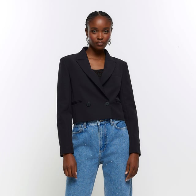 River Island Womens Blazer Black Cropped