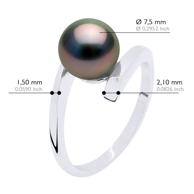 Ring PRESTIGE Silver 925 Rhodiumpläterad - Äkta odlad TAHITI-pärla Rund 7-8 mm - finns Storlek jämna nummer från 48 till 62 Levereras med äkthetscertifikat och internationell garanti - TILLVERKAD I FRANKRIKE