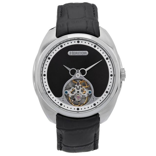 316L Surgical-Quality Stainless Steel Case; Jeweled M2701-1A Automatic Movement; Jewel Bearings: 22 Jewels; 41 Hour Power Reserve; Beats per Hour (BPH): 21600/Hour; Sapphire-Coated Mineral Crystal; Semi-Skeleton Dial; Observation Case back to view Movement; Genuine Leather Strap; Logo-Engraved Stainless Steel Clasp; 46mm Diameter; 5 ATM Water Resistance;