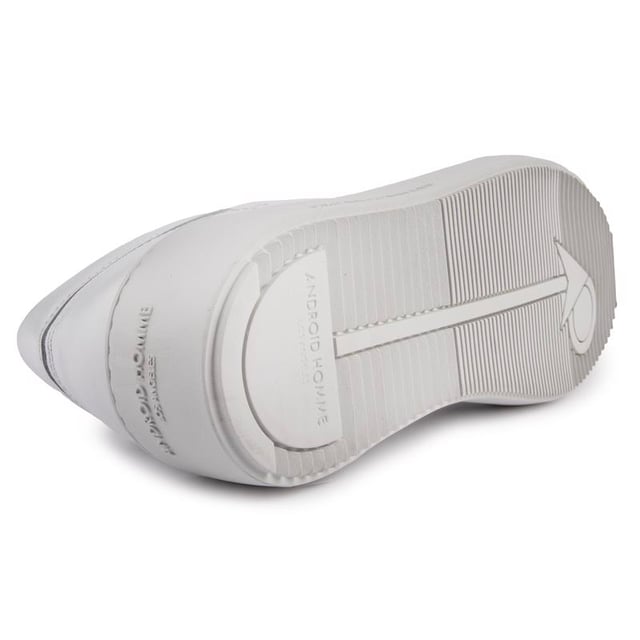 A Fabulous Pair Of Trainers That Offer A Comfortable Feel And Contemporary Looks. If You Love The Vibes Of The Urban Jungle, Then This Is Your Go-to Shoe. The Android Homme Venice Features White Leather Upper, A Metal Eyelet, Branded Gold Footbed And A White Custom Outsole With Embossed La Coordinates.