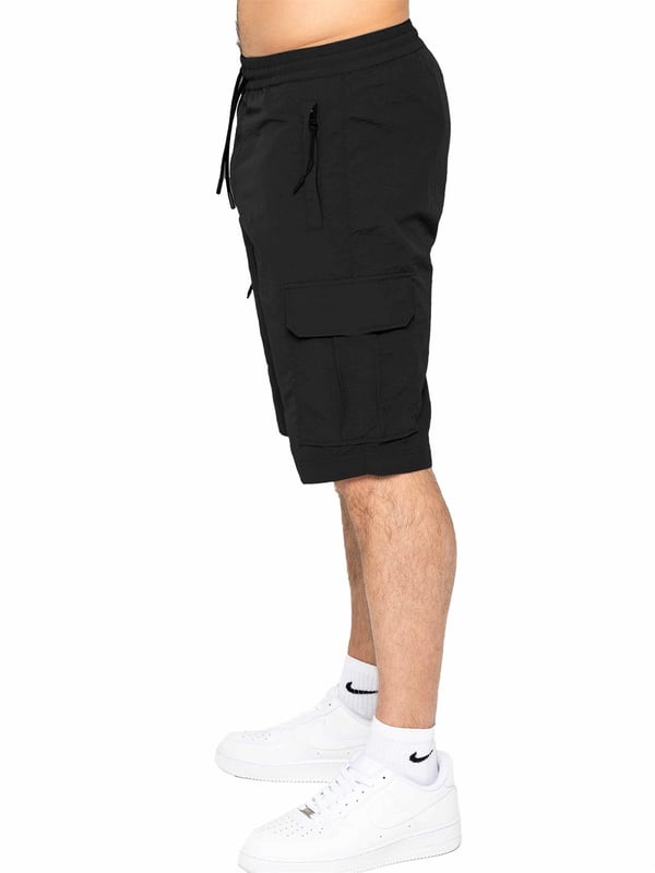 Engineered for comfort and versatility, these poly cargo shorts will elevate your casual wardrobe. Made from a durable woven crinkle fabric, they boast a relaxed elasticated waist and drawstring fastening for a perfect fit. Stay organized with zip-fastened side and leg pockets, adding a touch of utility to your summer ensemble. Pair with a classic t-shirt and trainers for effortless style.