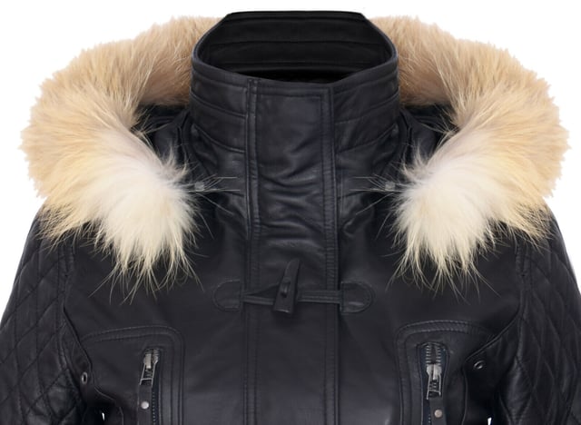 Elevate your winter wardrobe with our luxurious Women's Leather Diamond Quilted Parka Jacket, designed to add exuberance to your cold-weather outfits. Crafted from 100% premium ultra-soft nappa leather, this jacket offers a comfortable and luxurious feel. Here's what sets it apart:  
Diamond Quilting: The jacket features luxurious diamond quilting that adds a stylish texture to the ultra-soft leather, creating a unique and visually appealing design. 
Detachable Fur-Lined Hood: For extra warmth and a touch of class, the jacket comes with a detachable fur-lined hood, providing both comfort and style. 
High Funnel Collar: Below the hood, a high funnel collar shields against the wind and can be fastened with a traditional toggle closing, offering added protection and elegance. 
Multiple Pockets: This jacket offers practicality with two flap pockets at the waist and additional vertically running zipped pockets across the breast, ensuring you have ample storage space for your essentials. 
Quilted Detailing: Quilted detailing on the shoulders, back, and hood enhances the overall design, adding sophistication and warmth to the jacket.  This Women's Leather Diamond Quilted Parka Jacket is the perfect choice for those seeking both style and functionality in their winter attire