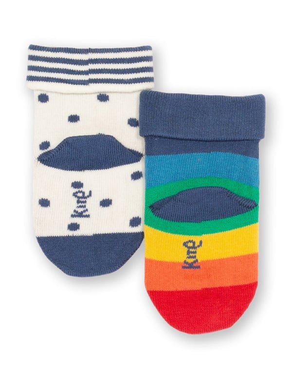 90% organic cotton 8% polyamide 2% elastane | Proud to be certified to the Global Organic Textile Standard (GOTS) | Rainbow stripe and little dot designs | Two pack | Turn down tops | Made in Turkey | Machine washable at 40 degrees, or at 30 degrees to be kinder to the planet