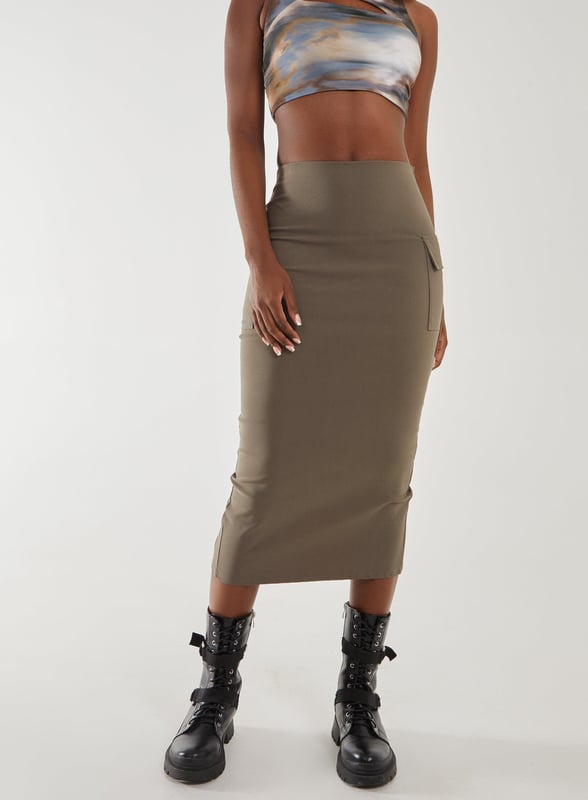 Pink utility hotsell midi skirt