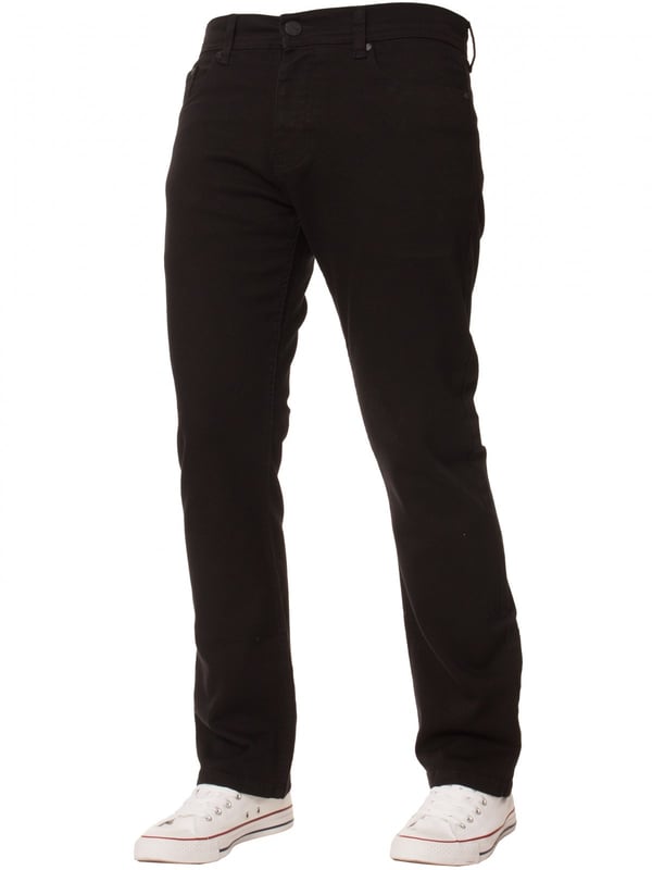 No man's wardrobe is complete without a versatile pair of regular light blue straight fit jeans. This evergreen classic by Enzo is tailored in a hard wearing dark blue cotton stretch blend and features 5 pockets with a coin pocket and a button fly while branded button and rivets and a branded PU waist label add a designer touch. With sizes up to 48 waist available at the online fashion website, theres a pair to suit everyone.