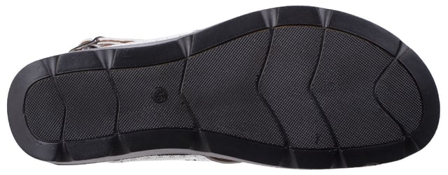 Stylish and comfortable wedge sandal from Italian inspired brand Riva. The attention is in the detail with floral decorations and supple leather uppers showcased on a sporty-look platform wedge. Soft and supple leather uppers. 
Perforated floral details and patterns. 
Criss-cross open toe design. 
Sling back strap with buckle closure. 
Anatomically designed cushioned leather foot bed.