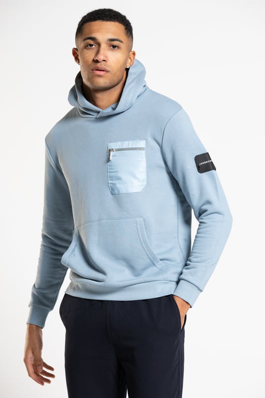 Blue Ansdell Cotton Blend Hoodie with Nylon Pocket Detail