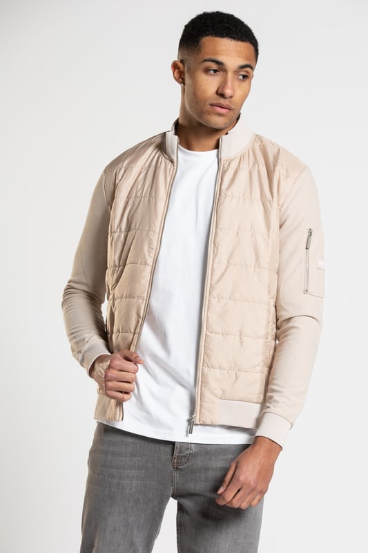 Stone Berkley Padded Funnel Neck Jacket with Jersey Sleeves