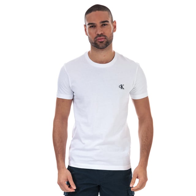 Mens Calvin Klein Jeans Essential Slim Organic Cotton T-Shirt in bright white.<BR><BR>- Ribbed crew neck.<BR>- Short sleeves. <BR>- Embroidered Calvin Klein monogram logo at left chest.<BR>- Soft organic cotton jersey construction.<BR>- Slim fit. <BR>- 100% Organic cotton.  Machine washable.<BR>- Ref: J30J314544YAF