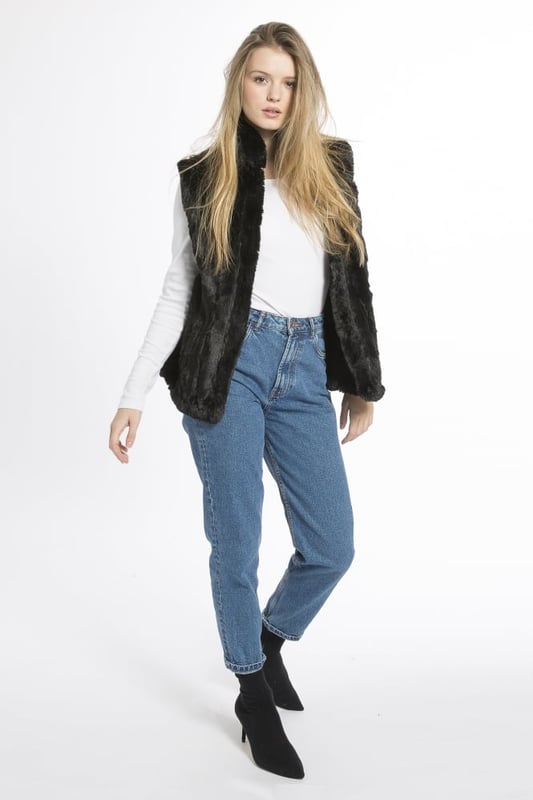 Faux Fur Faux Suede Vertical Stripe Gilet