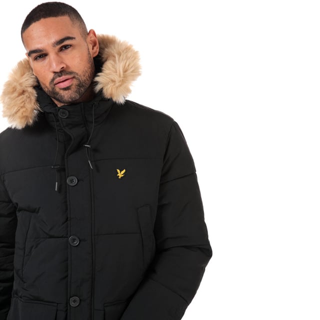 Men's Lyle And Scott Long Puffer Jacket in Black