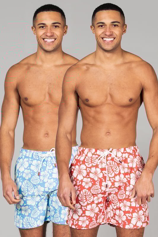 Swim in style with this two-pack of funky print swim shorts from Tokyo Laundry. Features an elasticated waistband, drawcord, side pockets, a back pocket and mesh brief inside. Made from a polyester microfibre to ensure high quality and durability.