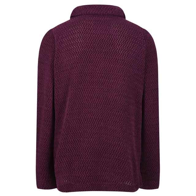 Material: 97% Polyester, 3% Elastane. Textured, loose knitted fleece. Hip length with a cowl neck.