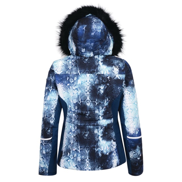 Insulated, waterproof and breathable Ared V02 15000 polyester 4-way stretch fabric. Detachable hood with adjuster and removable faux fur trim. Metal effect centre front zip with inner zip and chin guard, elasticated side body panels, articulated sleeve design, velvet touch inner collar and critically taped seams, inner stretch cuffs. 2 x lower pockets with metal effect zips, 1 x ski pass pocket with metal effect zip, multiple internal pockets including headphone port. Detachable snowskirt with stretch panel and gel gripper tape.