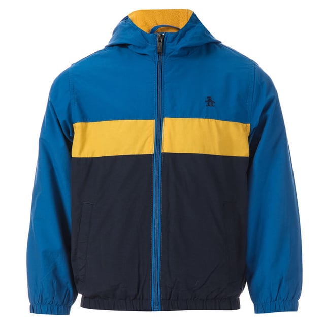 Junior Boys Original Penguin Fleece Lined Windcheater Jacket in Navy<BR><BR>- Zip fastening<BR>- Pockets to sides<BR>- Colour-blocked construction<BR>- Ribbed cuffs and waist<BR>- Fleece lined<BR>- Internal hook and loop pocket<BR>- Branding to chest<BR>- Shell: 55% Cotton  45% Nylon. Lining: 100% Polyester. Machine Washable<BR>- Ref: PGN0661203