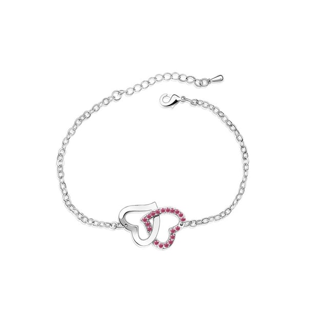 Swarovski Double Heart Bracelet made with a Pink Crystal from