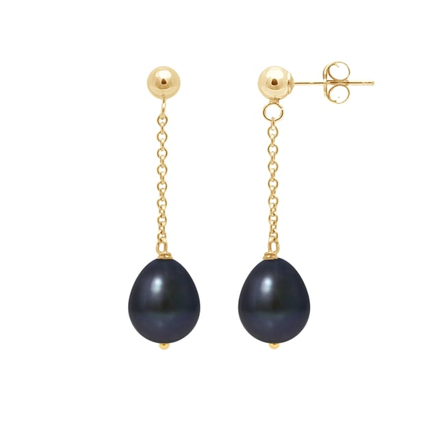 Black Freshwater Pearls Dangling Earrings and yellow gold 750/1000 Made in France Beautiful pair of Black freshwater pearls and solid yellow gold. Diameter : 6 mm Form: Pear Luster: Excellent Yellow gold 750/1000 Weight of gold: 1.05 gr