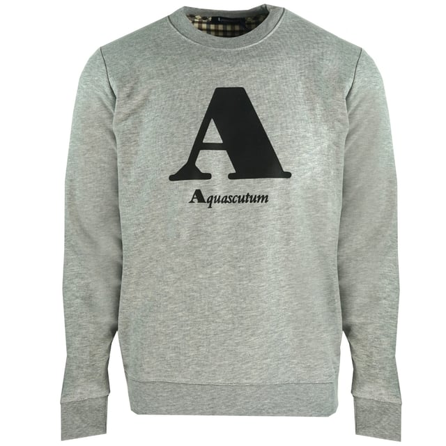 Aquascutum "A" Logo Grå Sweatshirt. Aquascutum Logo Grå Sweatshirt. Elastisk krage, ärmslut och midja. 100% bomull. Tillverkad i Italien. QMF003L0 04