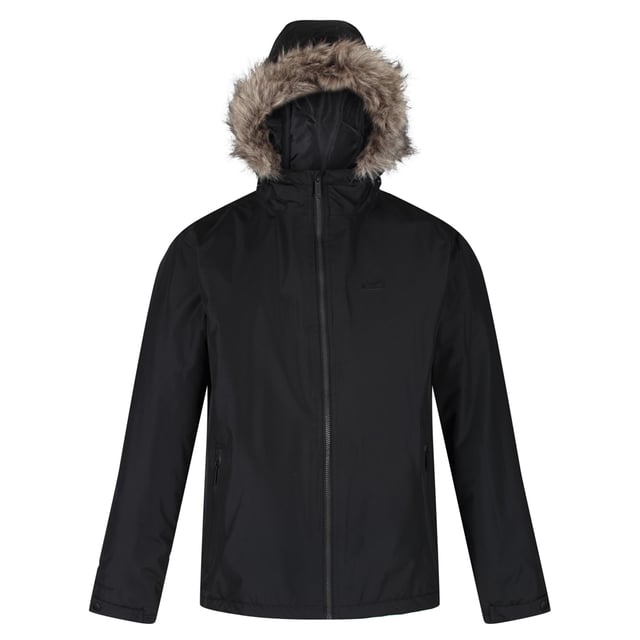 Waterproof Hydrafort 100% polyester peached fabric. Taped seams. Durable water repellent finish. Thermo-Guard insulation. Polyester taffeta lining. Internal zipped security pocket. Grown on hood with adjuster and removable faux fur trim. 2 zipped lower pockets. Adjustable drawcord hem.